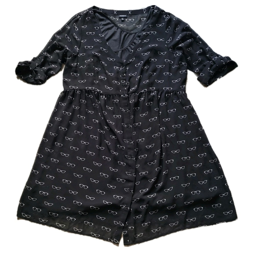 Torrid Retro Glasses Print Fit Flare Dress Black Size 2x Novelty Teacher Quirky